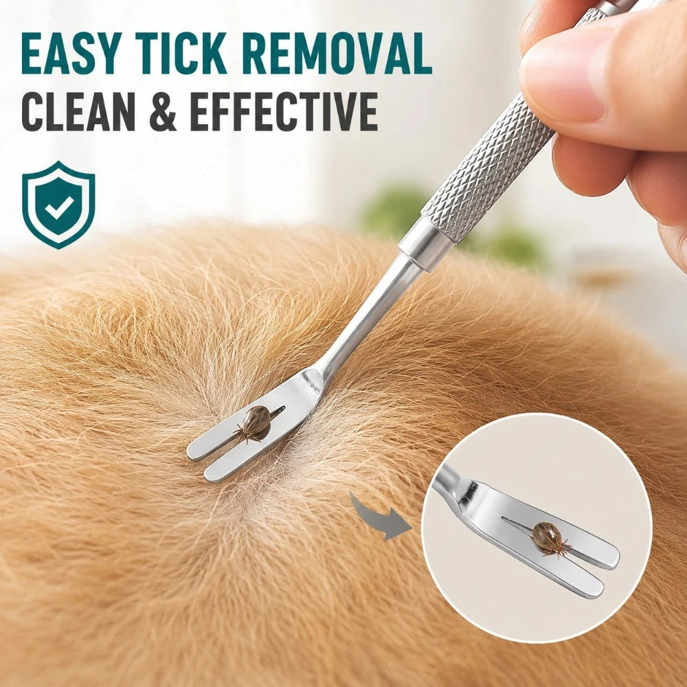 Non-Toxic Dog Tick Remover Tool with Fine-Tipped Stainless Steel Fork for Gentle Extraction Without Skin Damage, for Daily Use PawPrint Treasures