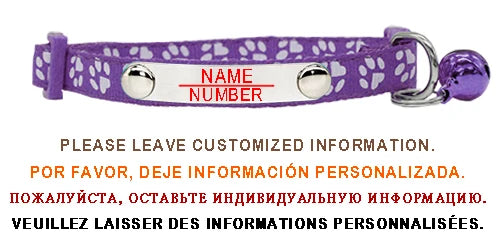 Personalized ID Paw Dog Collar Adjustable Nylon with Bell Custom Engraving Puppy Kittens Necklace for Cat Collar