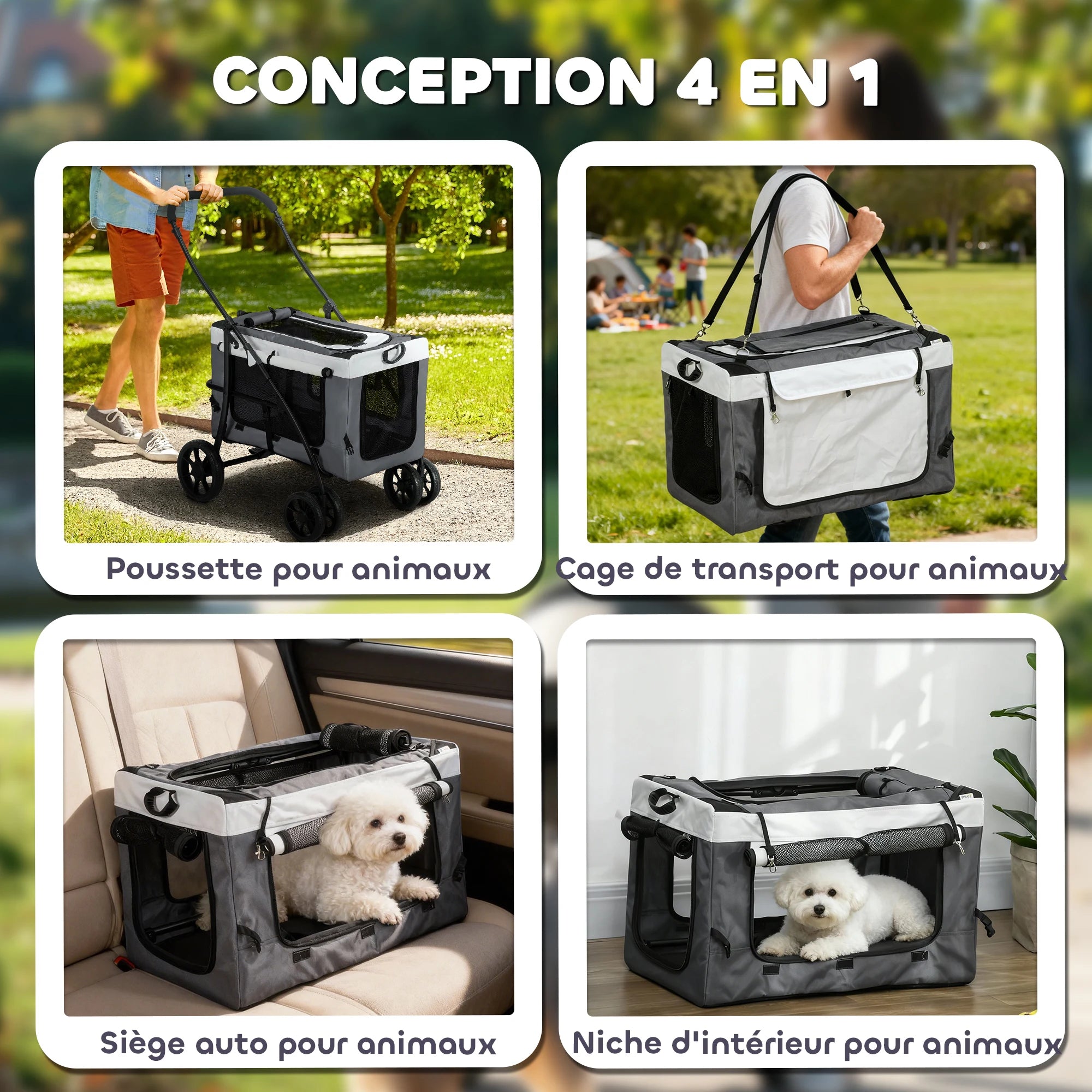 PawHut foldable stroller animals dog cat 2 1, removable nacelle 4 wheels with fabric brake 600D Oxford 81x58x
