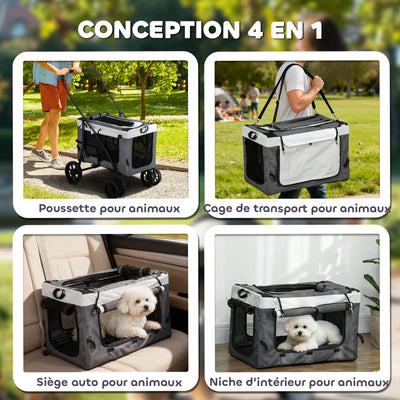 PawHut foldable stroller animals dog cat 2 1, removable nacelle 4 wheels with fabric brake 600D Oxford 81x58x