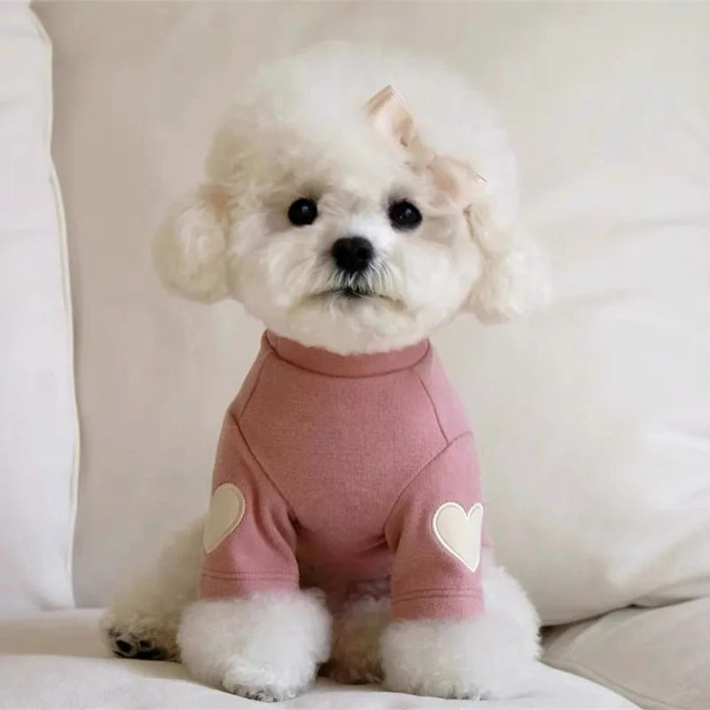 Love Embroidered Dog Sweatshirt Pet Warm Clothes Teddy Solid Color Bottom Shirt Bichon Soft Pullover Winter Dog Clothes