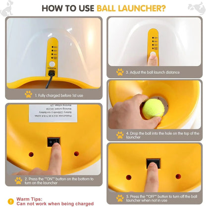 Dog Launcher Automatic Dogs Chase Toy Tennis Throwing Pinball Machine Fun Interactive Throw Rechargable Catapult USB Charging PawPrint Treasures