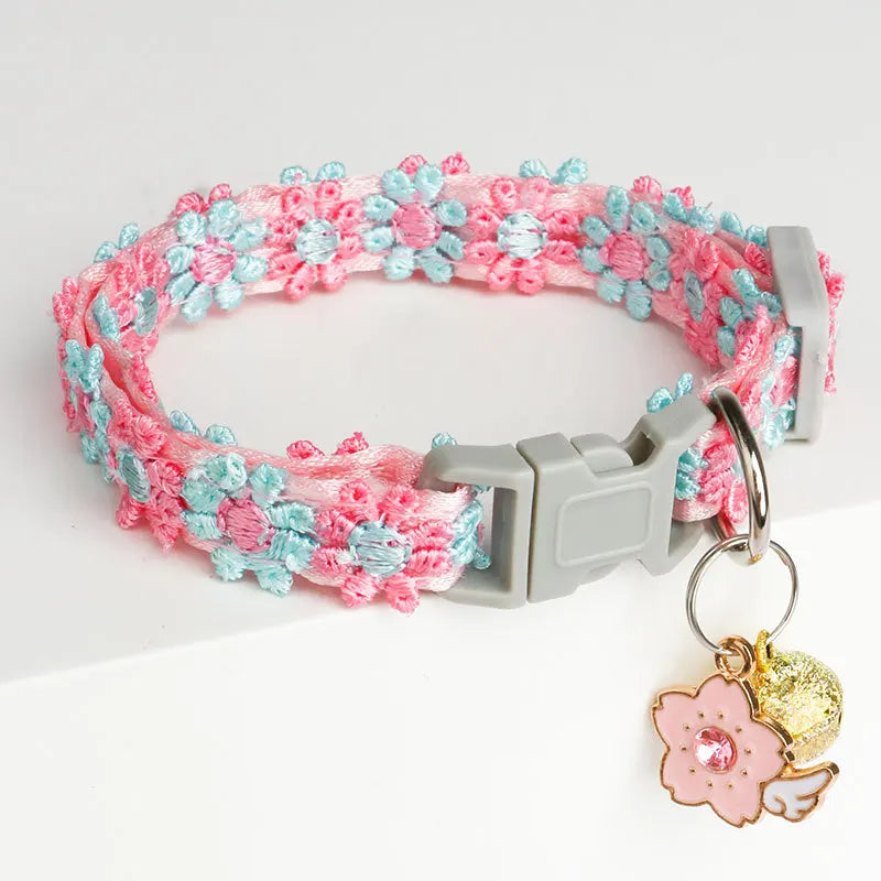 Lovely Cat Collar With Bell Colorful Knitted Flower Pet Collar Dog Puppy Kitten Necklace Adjustable Buckle Pet Cat Accessories