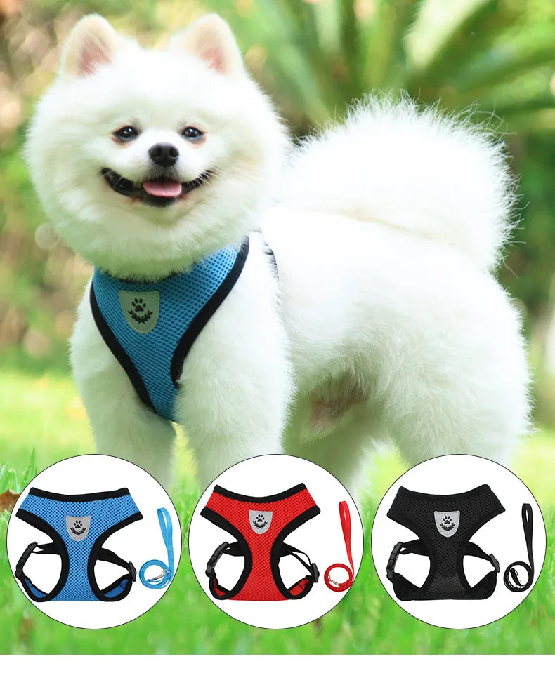 Small Dog Harness and Leash Set Summer Puppy Breathable Mesh Reflective Cat No Pull  Dog Reflective  Adjustable Pet Vest Style