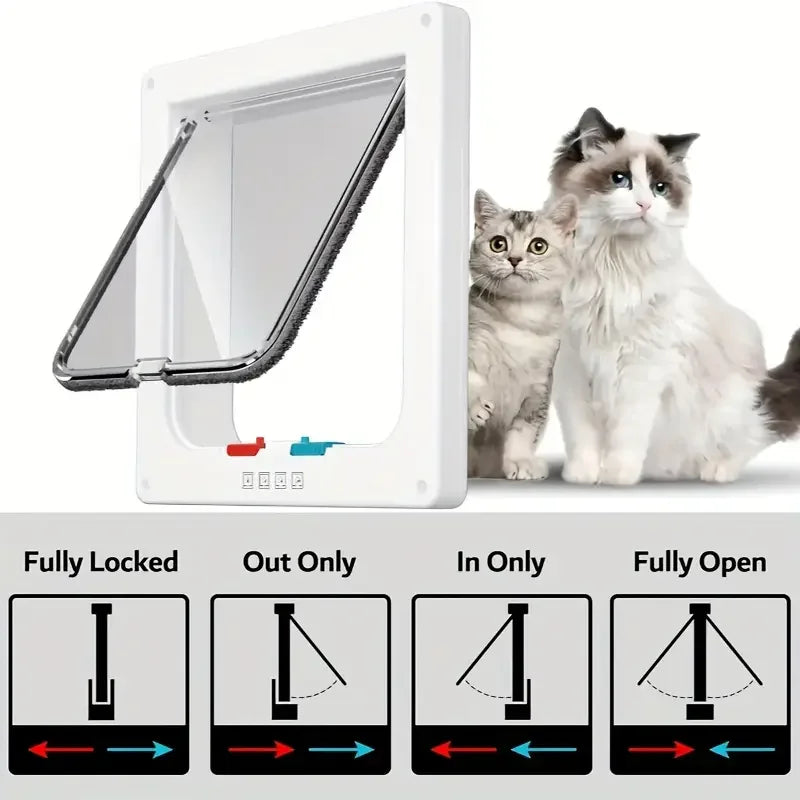 Pet Door 4 Way Locking Security Lock ABS Dog Cat Weatherproof Flap Door Controllable Switch Direction Doors Small Pet Supplies