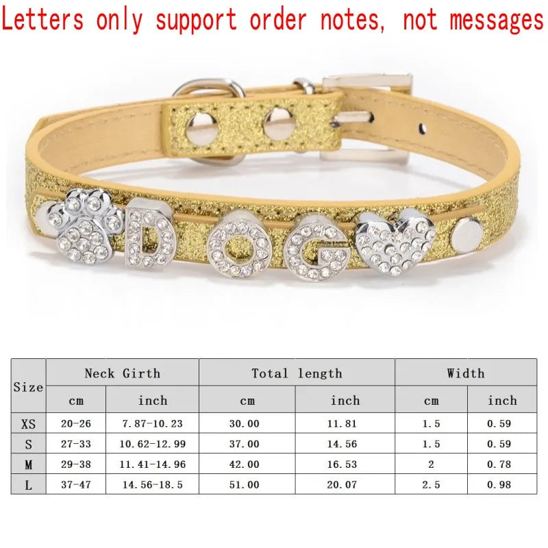 Personalized Dog Collar Fashion Bling Rhinestone Pet Free Diy Name Dog Necklace Custome Leather Dog Collars Pet Dog Accessories