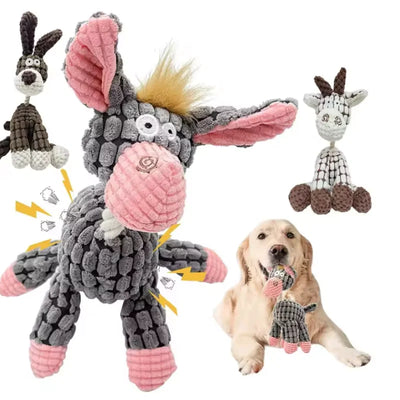 New Plush Squeaky Puppy Chew Toys Interactive Teething Training Dog Toys for Small Dogs Cute Donkey Design