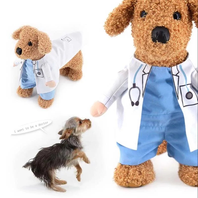 Pet Clothes Cat Dog Cosplay Doctors Costume Puppy White Gown Funny Coat Party Dress For Small Pets Outfits Chihuahua Costumes PawPrint Treasures