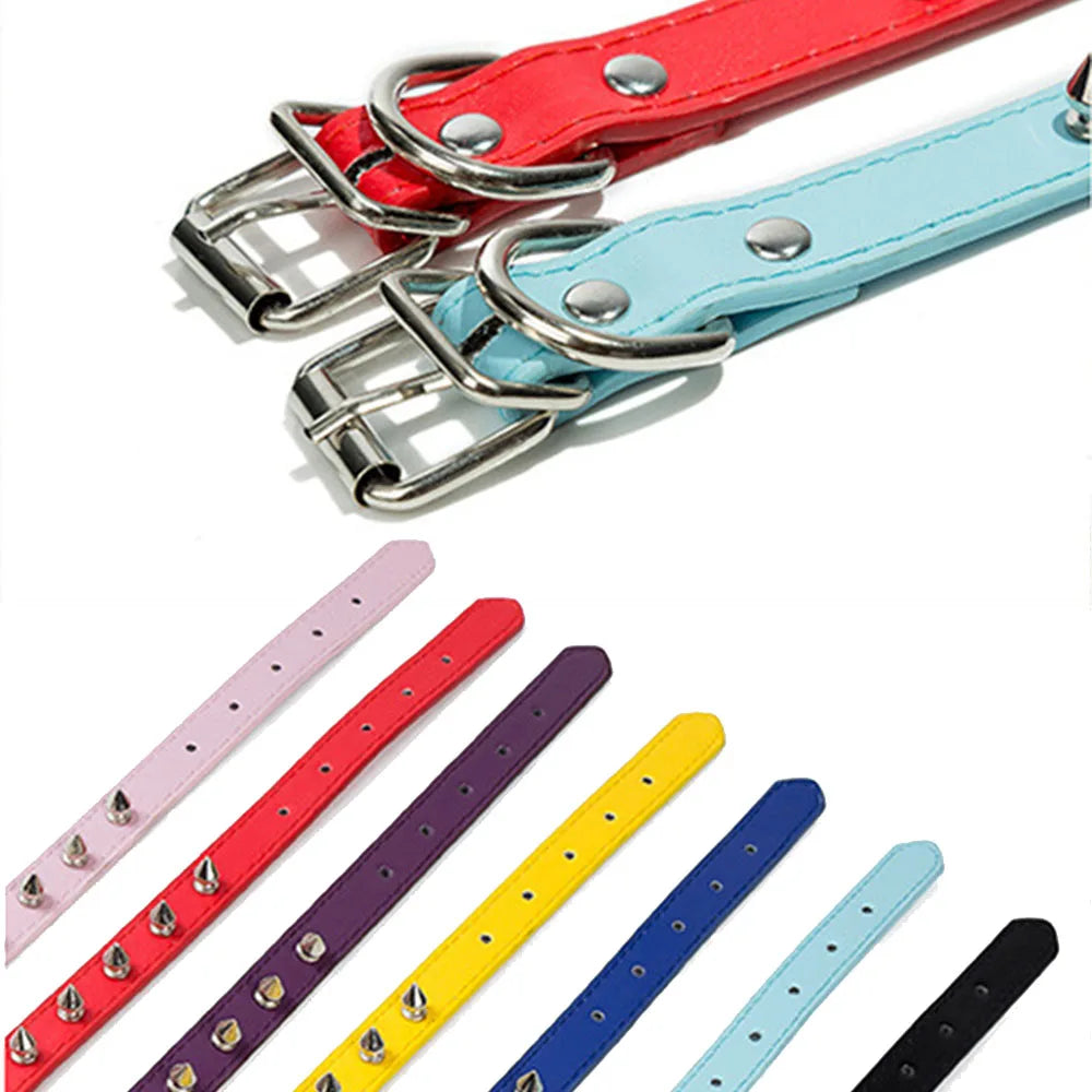 Spiked Dog Collar for Small Breed Dogs One Row Studded Leather Pet Collar Anti-Bite Neck Strap for Puppies Adjustable Cat Collar