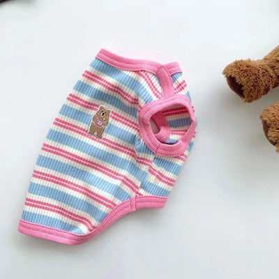 Dog Shirts Cotton Striped Puppy Sleeveless T-Shirts Spring Autumn Clothes for Small Dogs, Soft Breathable Stretchable Doggy Tee