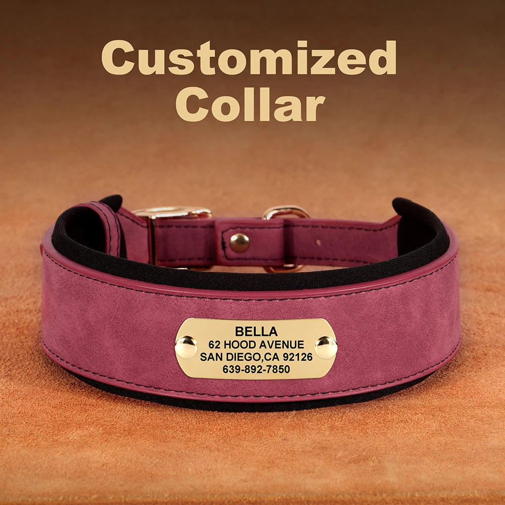 Personalized Wide Dog Collar PU Leather Customized Dogs Tag Collars Padded Pet Collar for Small Medium Large Dogs Pitbull Buldog