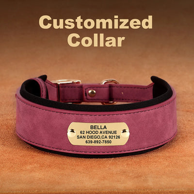 Personalized Wide Dog Collar PU Leather Customized Dogs Tag Collars Padded Pet Collar for Small Medium Large Dogs Pitbull Buldog
