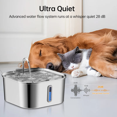 7L Stainless Steel Pet Water Dispenser Automatic Water Fountain USB Silent Water Pump Water Dispenser+Filter Set for Cats