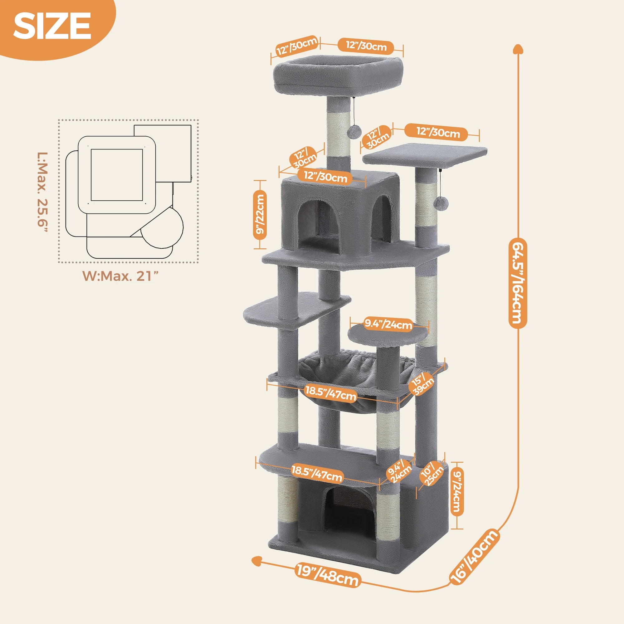 Tall Cat Tree with Scratching Posts Spacious Hammocks Large Condos Large Cat Tower for Indoor Cat Scratcher Cat Toys Accessories