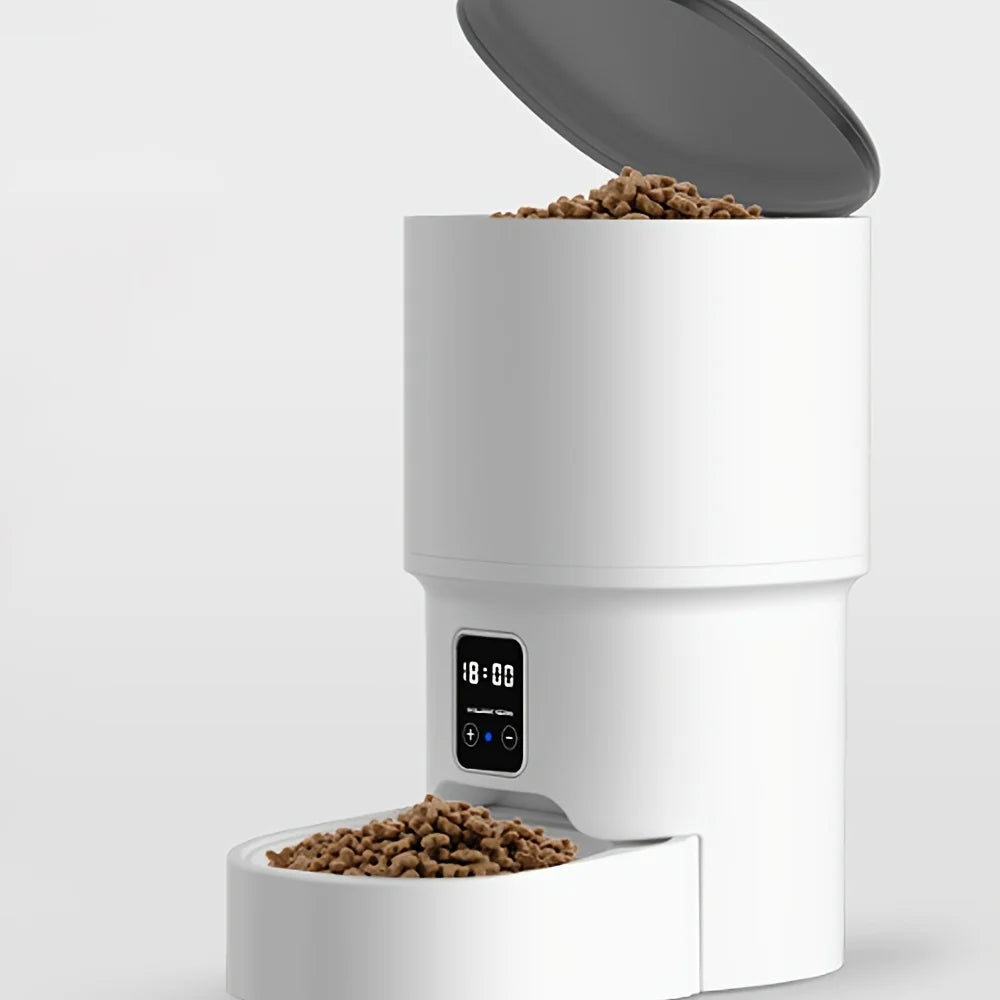 4L Button Automatic Cat Feeder Intelligent Control Cat and Dog Pet Feeder Smart Pet Cat Food Dispenser Pet Feeder(No 5V 1A plug)