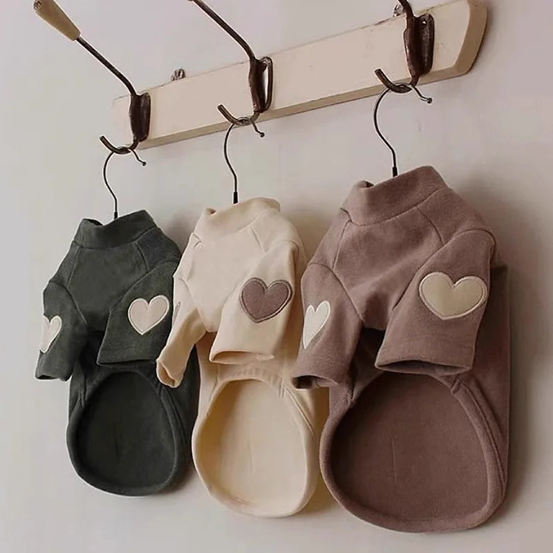 Love Embroidered Dog Sweatshirt Pet Warm Clothes Teddy Solid Color Bottom Shirt Bichon Soft Pullover Winter Dog Clothes