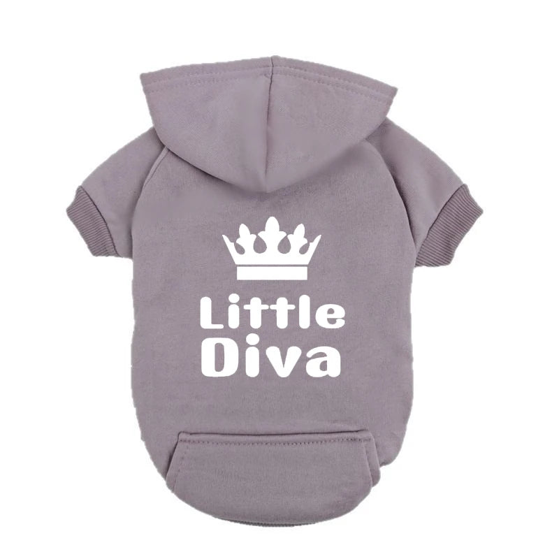 Pet Hoodie Pink "Little Diva" - Fleece-Lined Dog Sweatshirt with Crown - Warm Puppy Clothes for Small Breeds - Winter Apparel