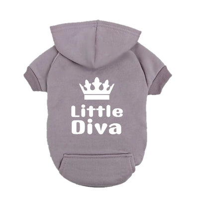 Pet Hoodie Pink "Little Diva" - Fleece-Lined Dog Sweatshirt with Crown - Warm Puppy Clothes for Small Breeds - Winter Apparel