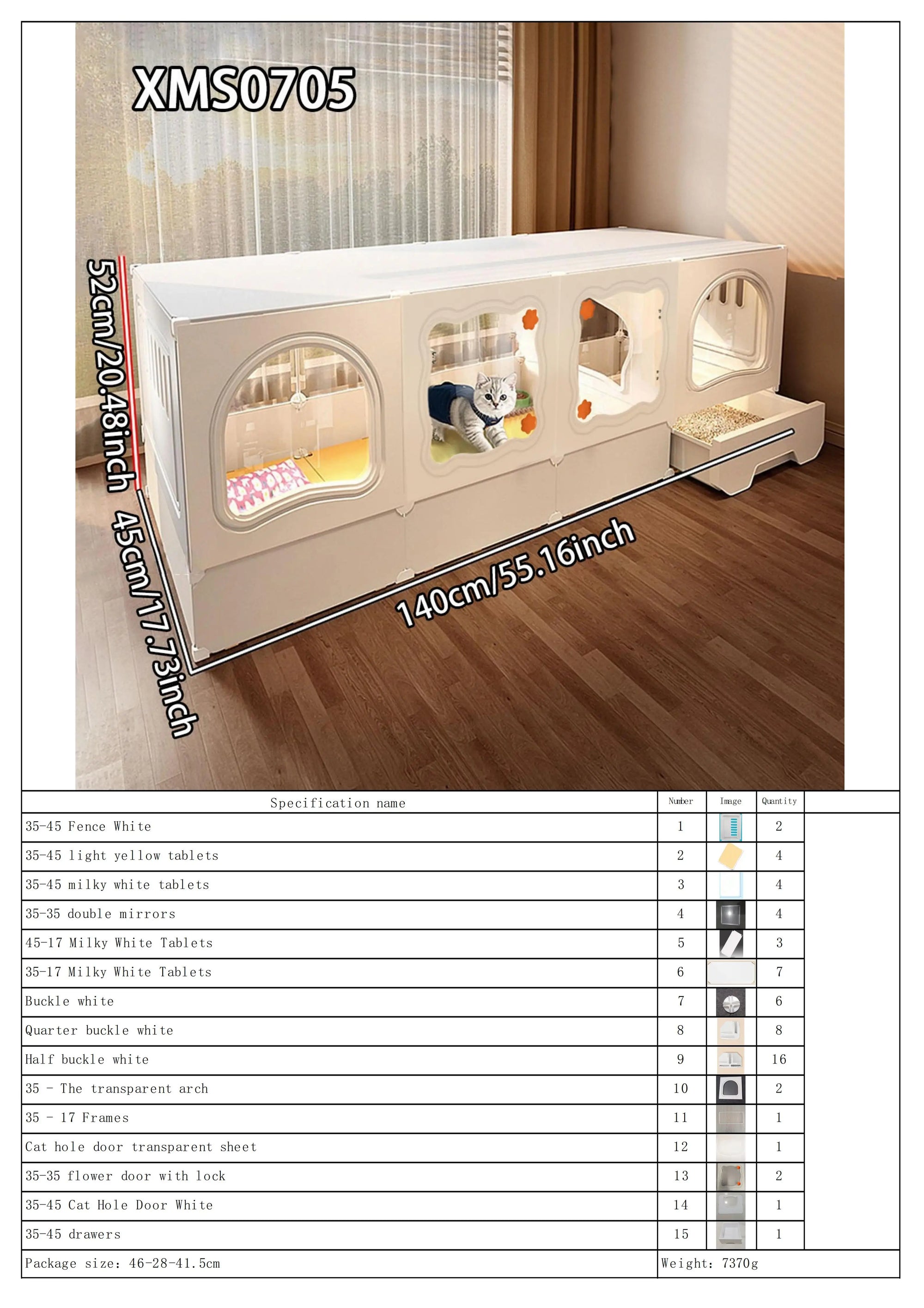 Cat Cage with Litter Box, Indoor Household Kitten Villa House, Rabbit Cage, Puppy Cage, Empty Cage with Integrated Toilet, Cat Cabinet