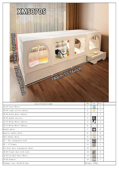 Cat Cage with Litter Box, Indoor Household Kitten Villa House, Rabbit Cage, Puppy Cage, Empty Cage with Integrated Toilet, Cat Cabinet
