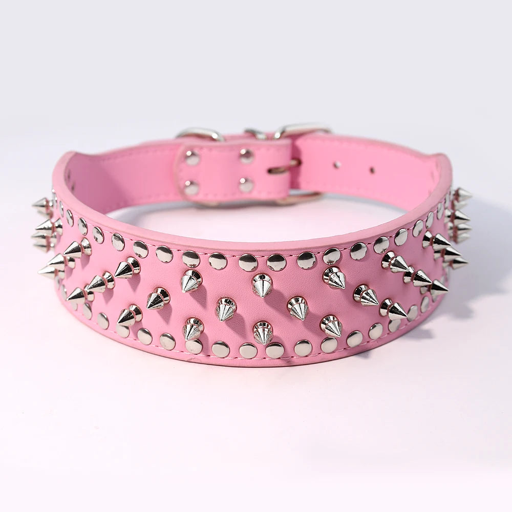 Pug Dog Collar Leather Adjustable Spikes Pet Collar for Medium Lager Dogs Brown Bull Dog Coleira para perro pitbull pet supplies