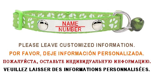 Personalized ID Paw Dog Collar Adjustable Nylon with Bell Custom Engraving Puppy Kittens Necklace for Cat Collar