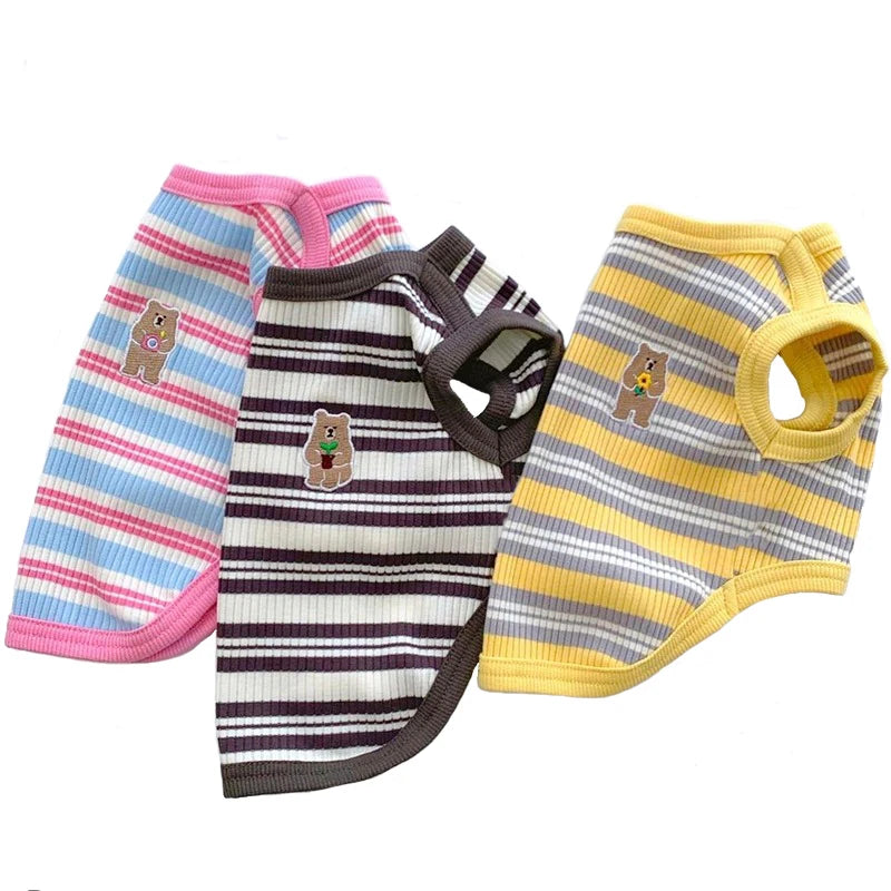 Dog Shirts Cotton Striped Puppy Sleeveless T-Shirts Spring Autumn Clothes for Small Dogs, Soft Breathable Stretchable Doggy Tee