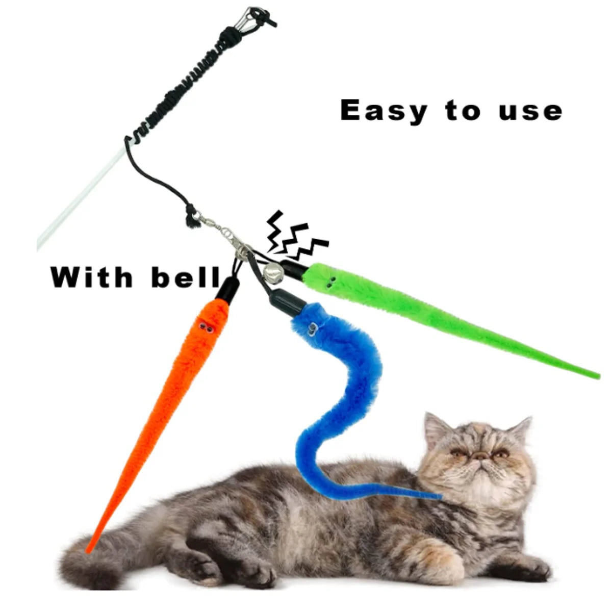 3 Pcs Cat Larva Toy Replacement Set Featuring Soft  Curved Insects With Bells Suitable For Interactive Catching Rods Indoor Cats