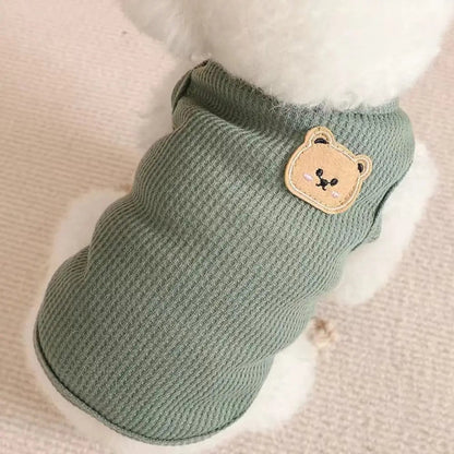 Cute Waffle Dog Clothes Breathable Thin Dog Vest Sweat-absorbent Solid Color Pet Cat Clothing PawPrint Treasures