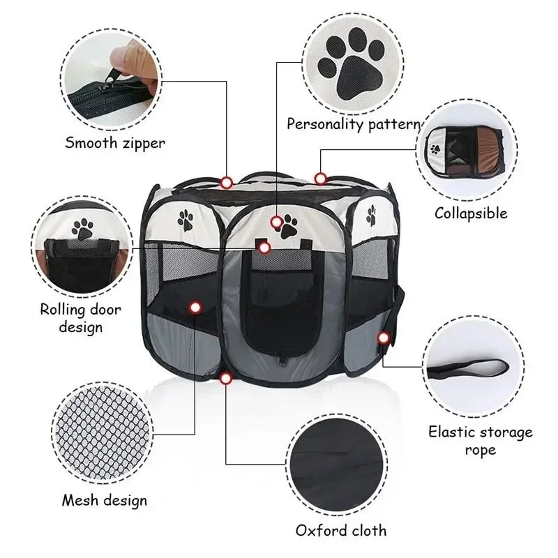 Portable Foldable Pet Tent Kennel Octagonal Fence Puppy Shelter Easy To Use Outdoor Easy Operation Large Dog Cages Cat Fences PawPrint Treasures