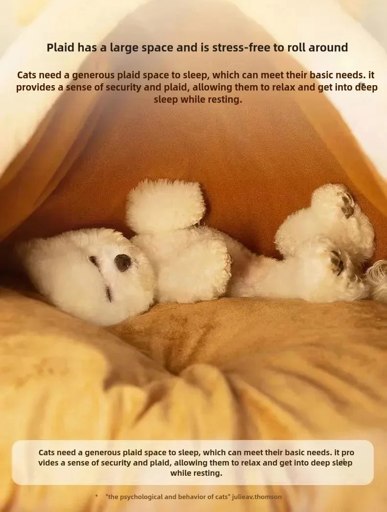 Cat House Bed Cat Nest Puppy Teepee Dog Tent with Cushion for Cats Kitten Small Dogs Puppies Pet Winter Warm Plush Enclosed Bed
