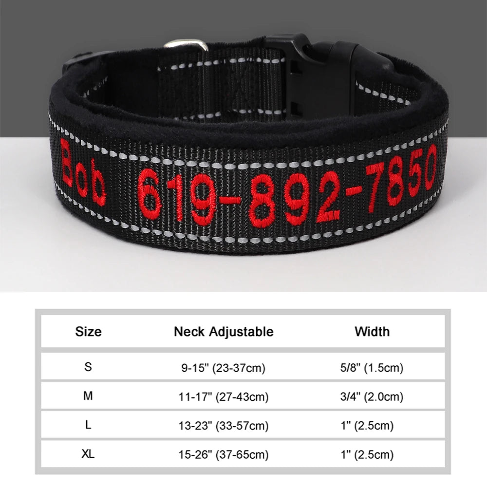 Personalized Embroidered Dog Collar Reflective Nylon Custom ID Name Accessories Pet Padded Collars For Small Medium Large Dogs