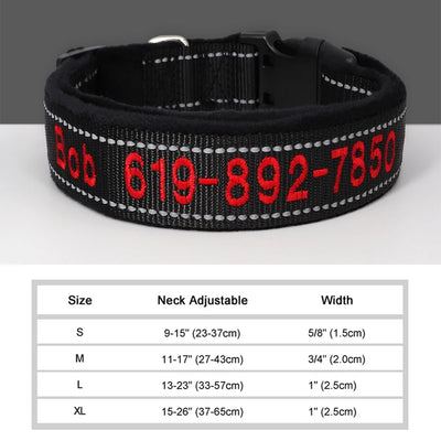 Personalized Embroidered Dog Collar Reflective Nylon Custom ID Name Accessories Pet Padded Collars For Small Medium Large Dogs