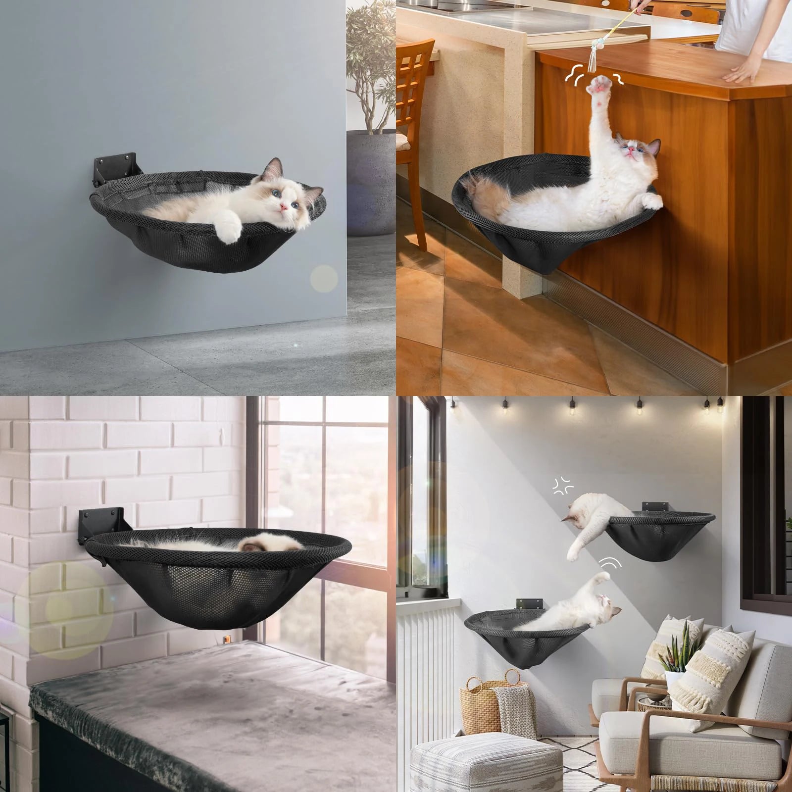 Cat Hammock Bed Wall Mounted Foldable Stable 42cm Cat Beds Breathable Cats Wall Shelf for Sleeping Playing Climbing Accessories