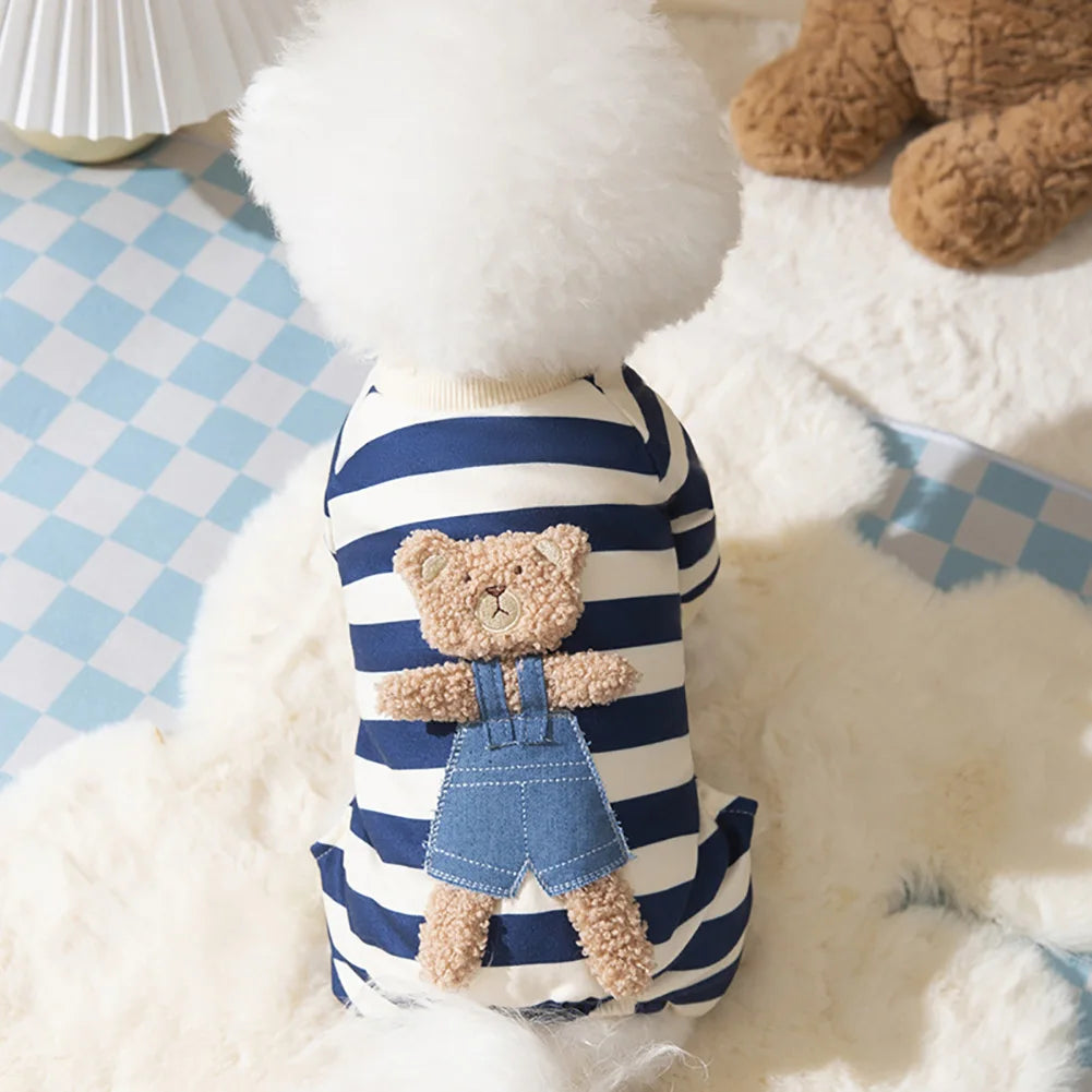 100% Cotton Kawaii Pet Striped Jumpsuit Clothes for Small Dogs Sweet Pajamas Cute Cartoon Pattern Kitten Puppy Shirt Pajama