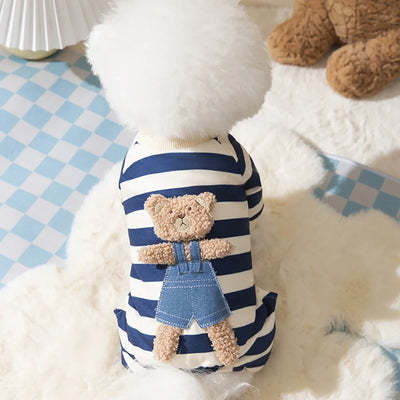 100% Cotton Kawaii Pet Striped Jumpsuit Clothes for Small Dogs Sweet Pajamas Cute Cartoon Pattern Kitten Puppy Shirt Pajama