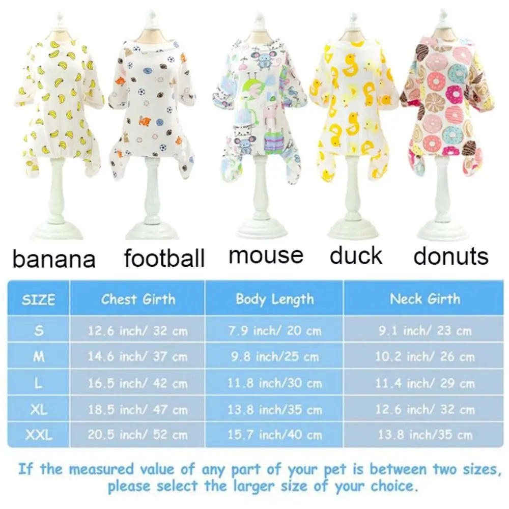 Pet Four Leg Clothing Cartoon Puppy Dog Pajamas Soft Cotton Dog Jumpsuit Comfortable Pet Bodysuit Clothes Spring PawPrint Treasures