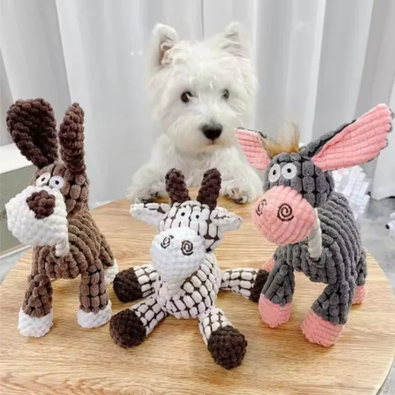 New Plush Squeaky Puppy Chew Toys Interactive Teething Training Dog Toys for Small Dogs Cute Donkey Design