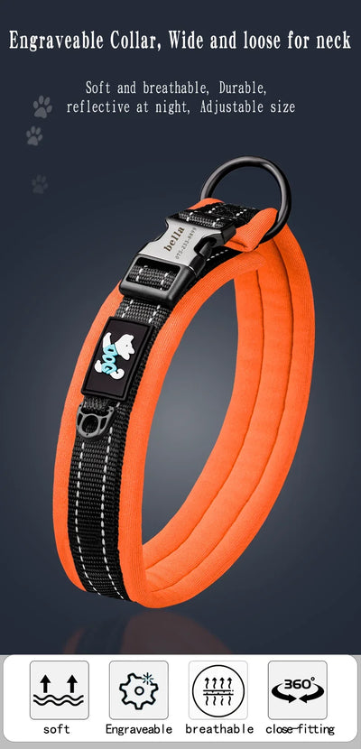 Adjustable Mesh Padded Pet Dog Collar Custom ID Engraving Reflective Nylon Dog Collar Durable Heavy Duty for All Breed All Pug