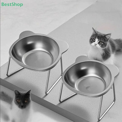 ♥♥♥Stainless Steel Cat Bowl Dog Bowl Protects Cervical Spine Pet Bowl Anti-knocking Heightened Cat Food Basin Drinking Bowl