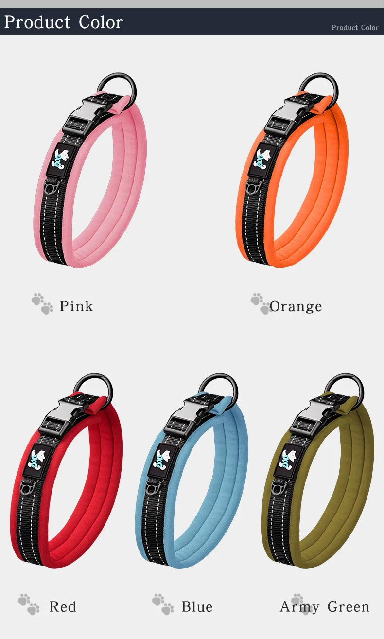 Adjustable Mesh Padded Pet Dog Collar Custom ID Engraving Reflective Nylon Dog Collar Durable Heavy Duty for All Breed All Pug