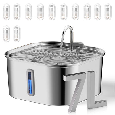 7L Stainless Steel Pet Water Dispenser Automatic Water Fountain USB Silent Water Pump Water Dispenser+Filter Set for Cats