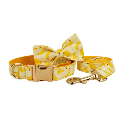 Hot Selling Custom Design Logo Sublimation Soft Cotton Banana Printing Pet Accessories Dog Collar Leashes Harness Bow Fruit 02