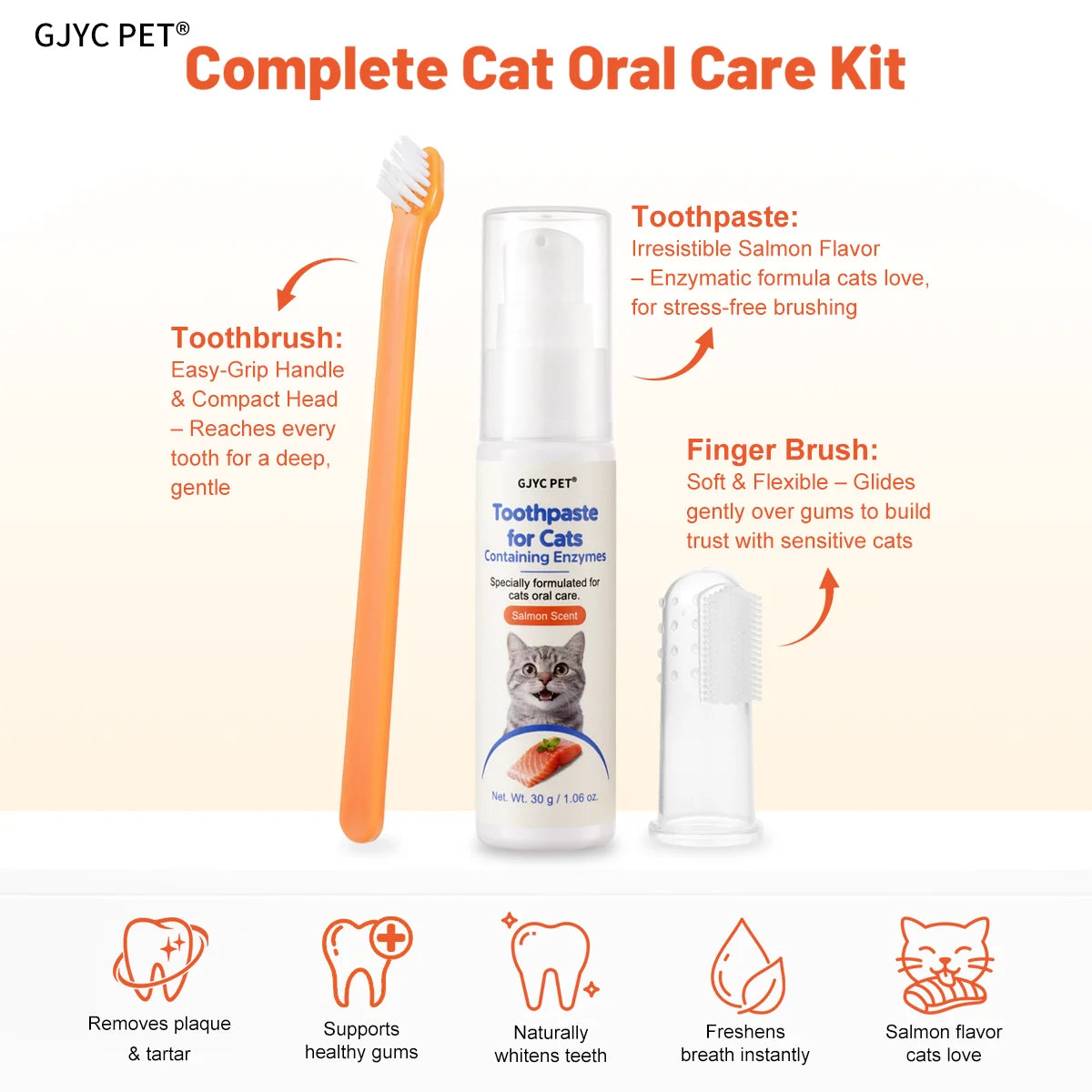 Cat Toothpaste Enzymatic Dental Gel Salmon Flavor Plaque Tartar Remover Oral Care Fresh Breath Edible Safe for Daily Brushing