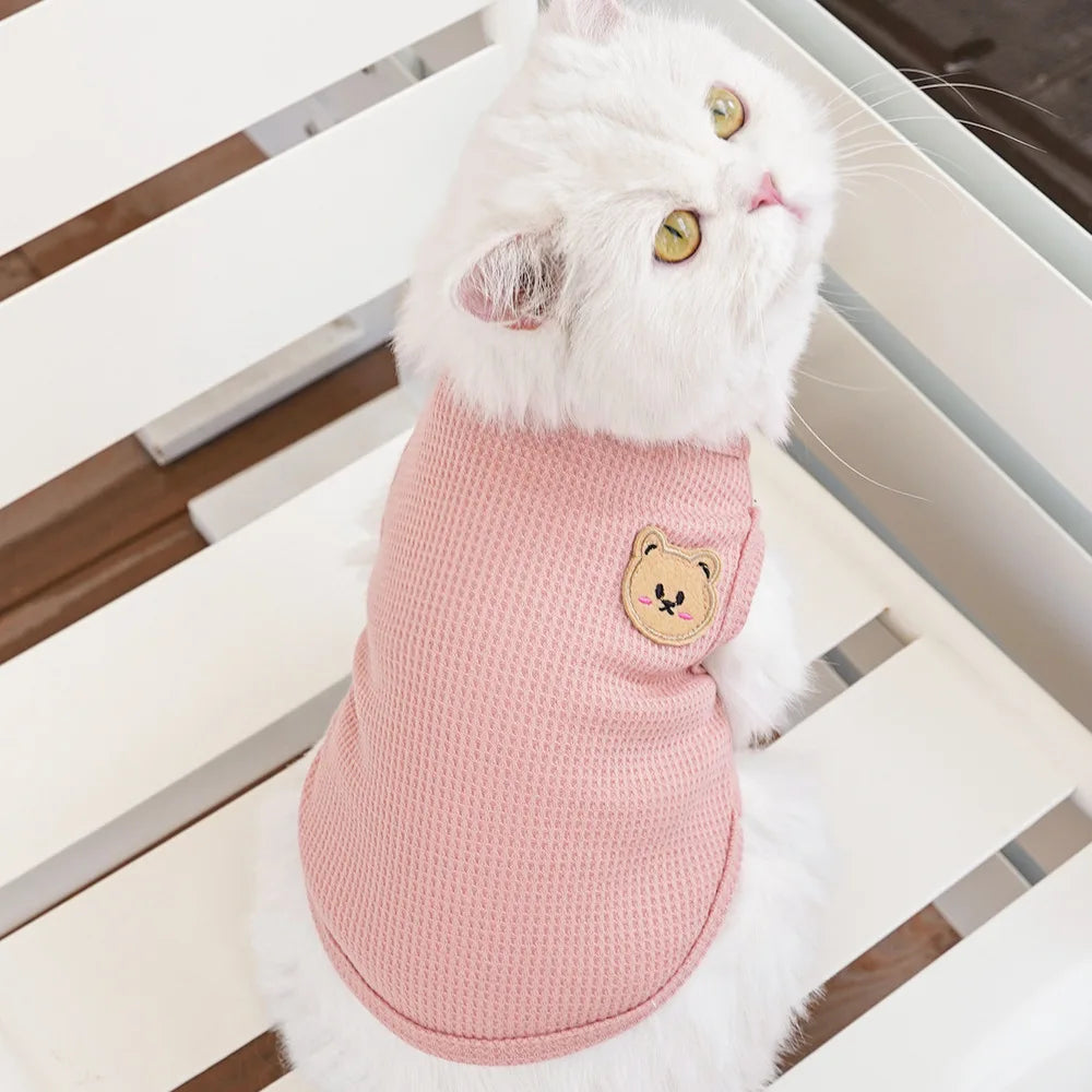 Cat Clothes Waffle Bear Pet Vest Summer Teddy Chihuahua Small Dog Two legged Clothes Cat Puppy Clothes Pet Costume PawPrint Treasures