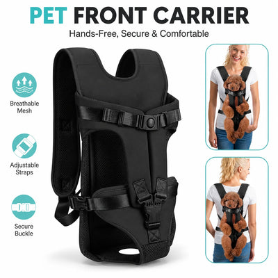 Pet Front Carrier Backpack for Small Dogs, Hands Free Puppy Chest Carrier with Breathable Mesh, Adjustable Straps for Travel