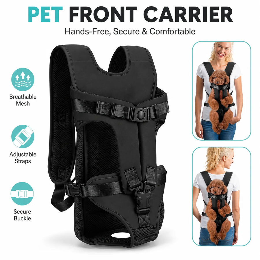 Pet Front Carrier Backpack for Small Dogs, Hands Free Puppy Chest Carrier with Breathable Mesh, Adjustable Straps for Travel