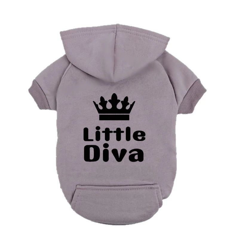 Pet Hoodie Pink "Little Diva" - Fleece-Lined Dog Sweatshirt with Crown - Warm Puppy Clothes for Small Breeds - Winter Apparel
