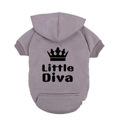 Pet Hoodie Pink "Little Diva" - Fleece-Lined Dog Sweatshirt with Crown - Warm Puppy Clothes for Small Breeds - Winter Apparel