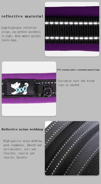 Adjustable Mesh Padded Pet Dog Collar Custom ID Engraving Reflective Nylon Dog Collar Durable Heavy Duty for All Breed All Pug